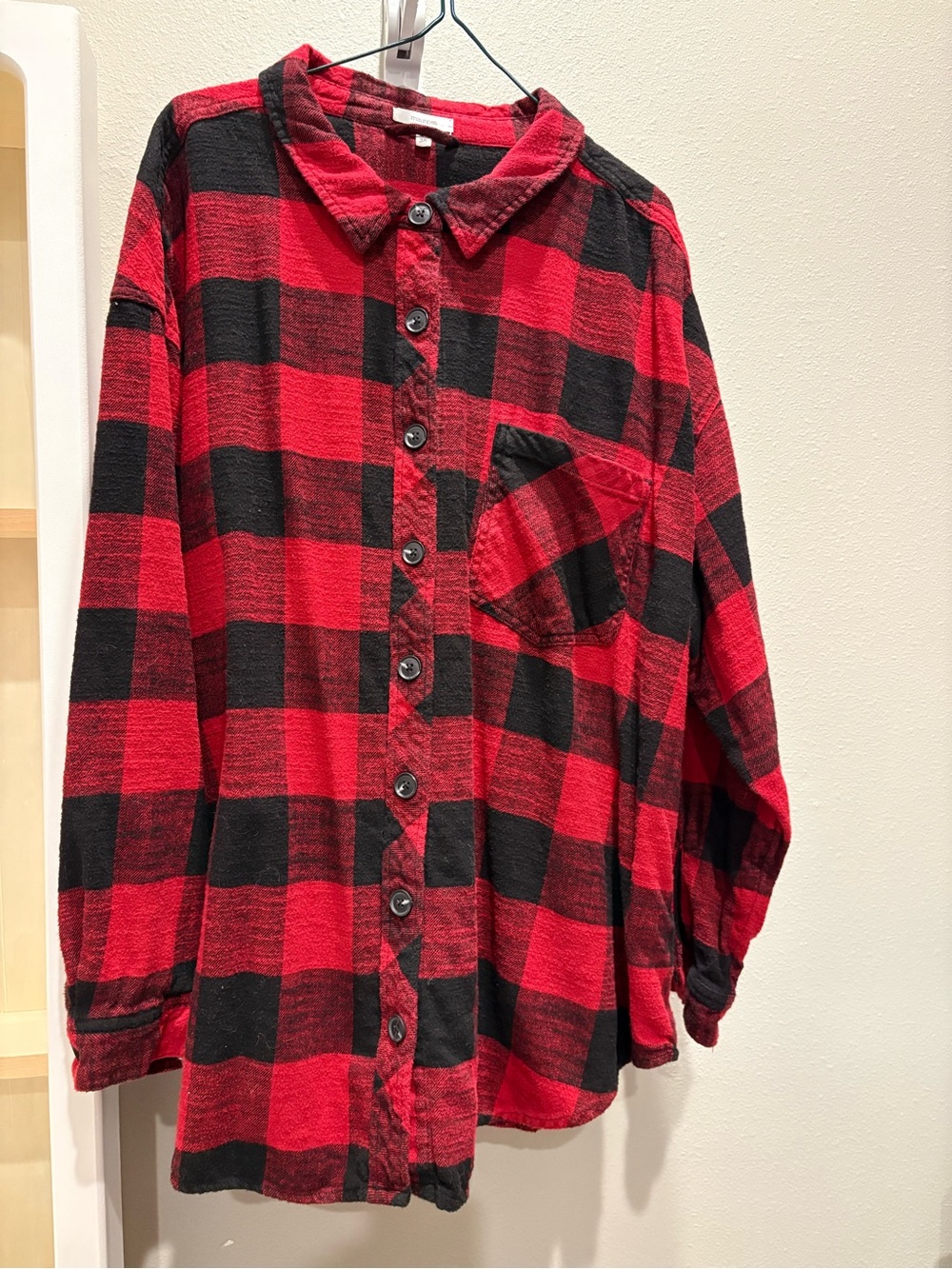 Maurices Red and Black Plaid Flannel Button-Down Shirt
